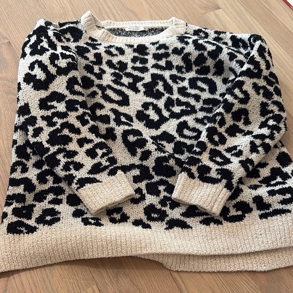 Staccato Black and Cream Leopard Print Crew Neck Sweater